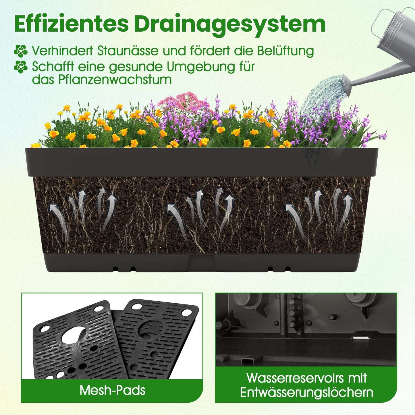 Vertical Planter Set with Drainage, 6 Black Boxes