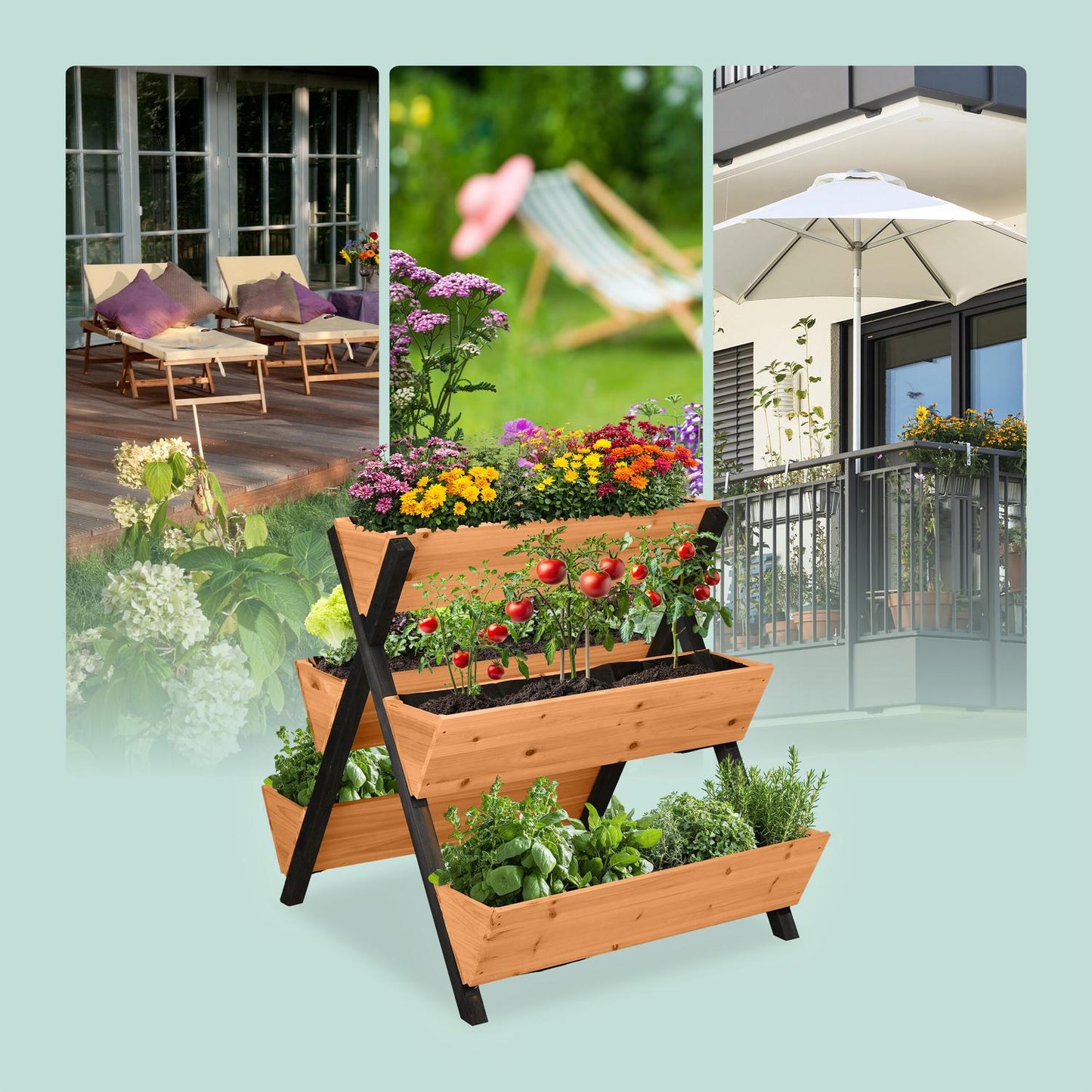 Vertical Raised Garden Bed with 5 Fir Wood Planters