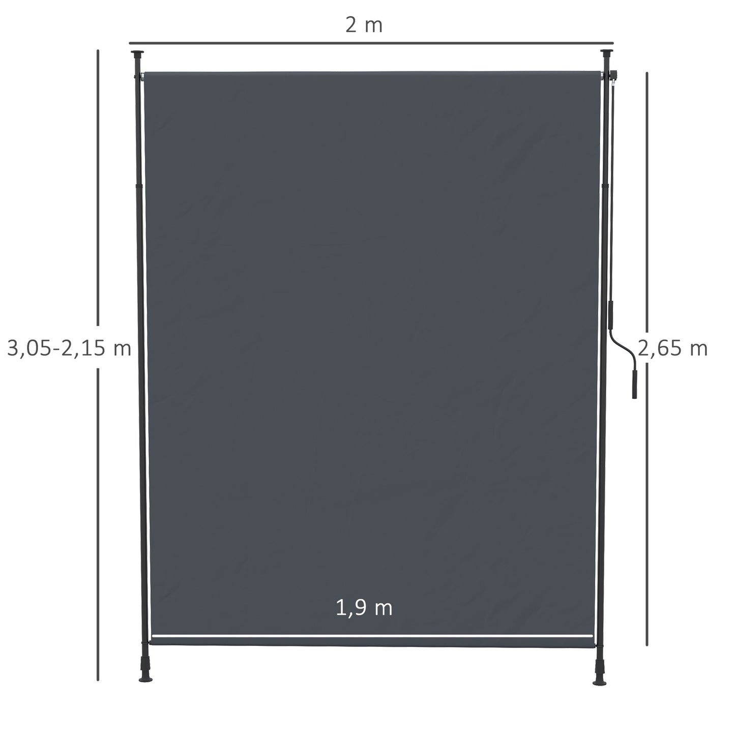 Vertical Awning 200x292 cm, Adjustable Gray Aluminium