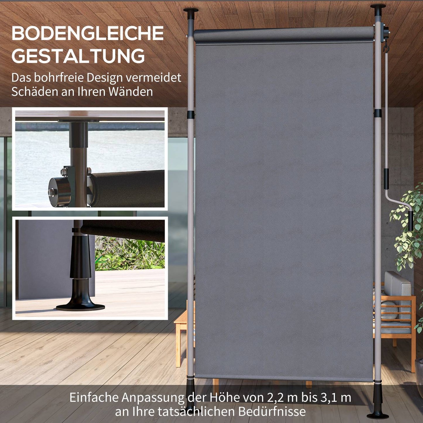 Dark gray Weatherproof Balcony awning - 150x220-310cm