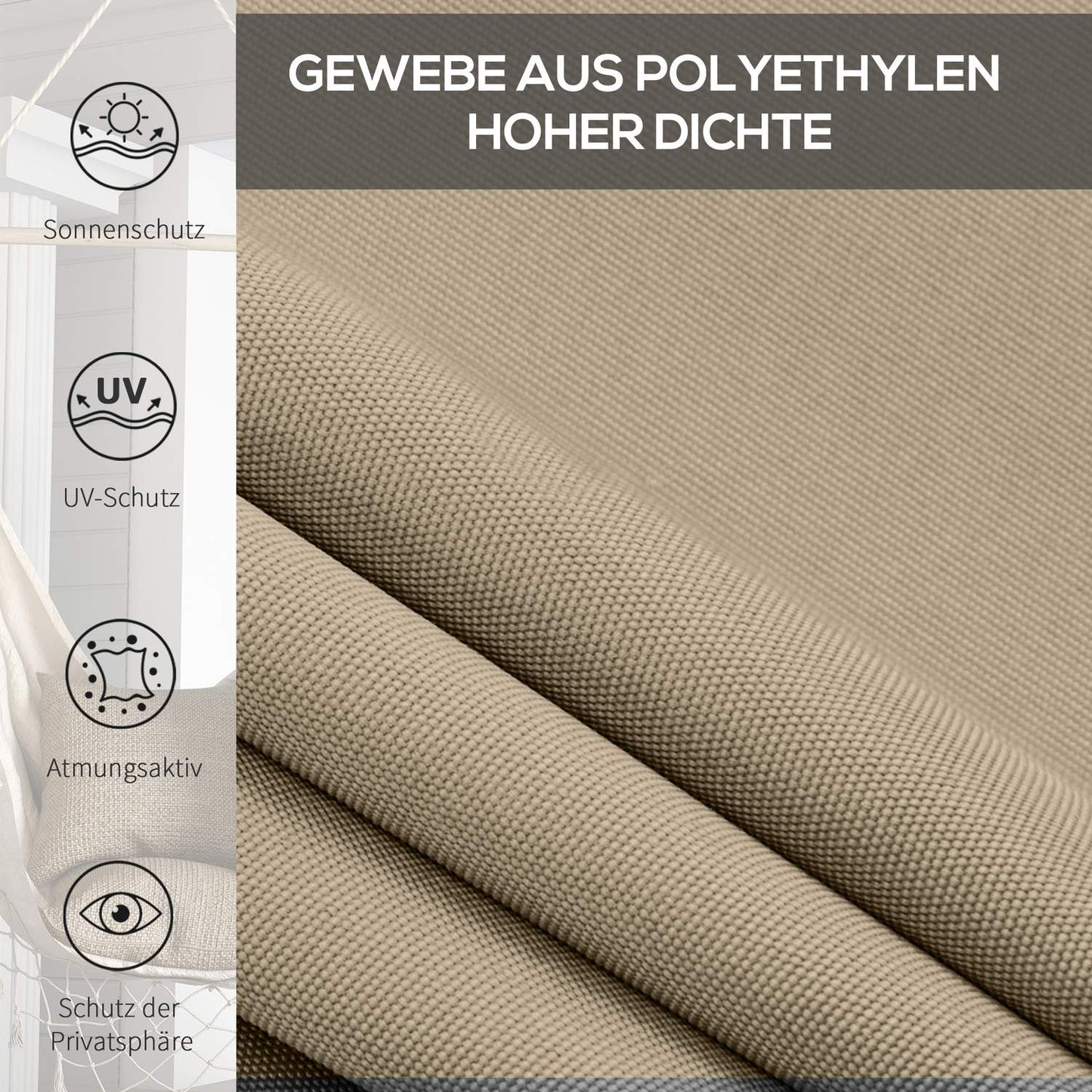 Beige Blackout Outdoor roller blind, 183 x 185 cm, Privacy screen