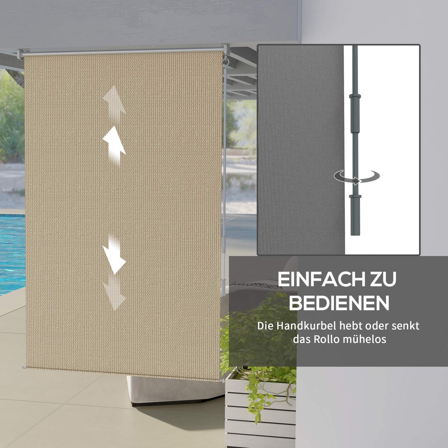 Roller blind for outdoor use, Blackout Privacy Screen, 120x185 cm, Beige