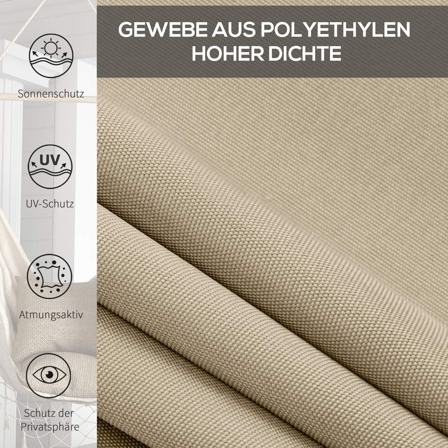 Roller blind for outdoor use, Blackout Privacy Screen, 120x185 cm, Beige