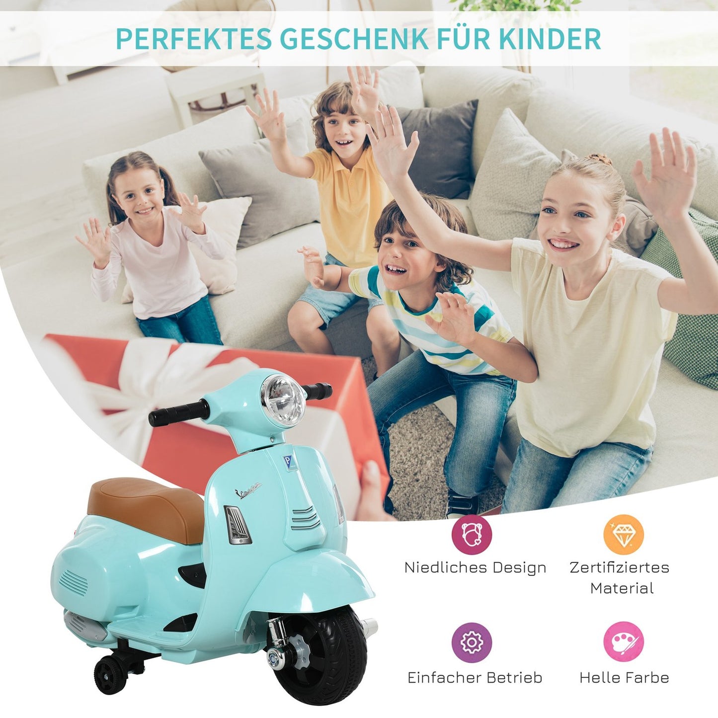 Electric Ride-On Vespa for children, 18-36 months, green