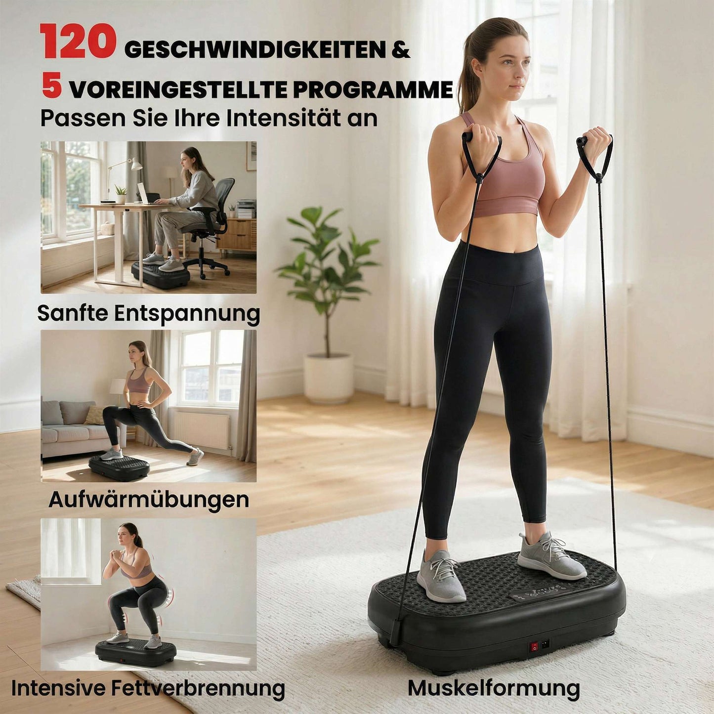 Vibration Plate with 120 Levels, Remote, LED Display, Black
