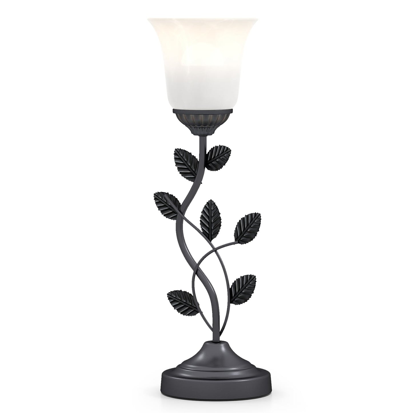 Vintage Bedside Lamp with Tulip Glass Shade & Metal Leaves