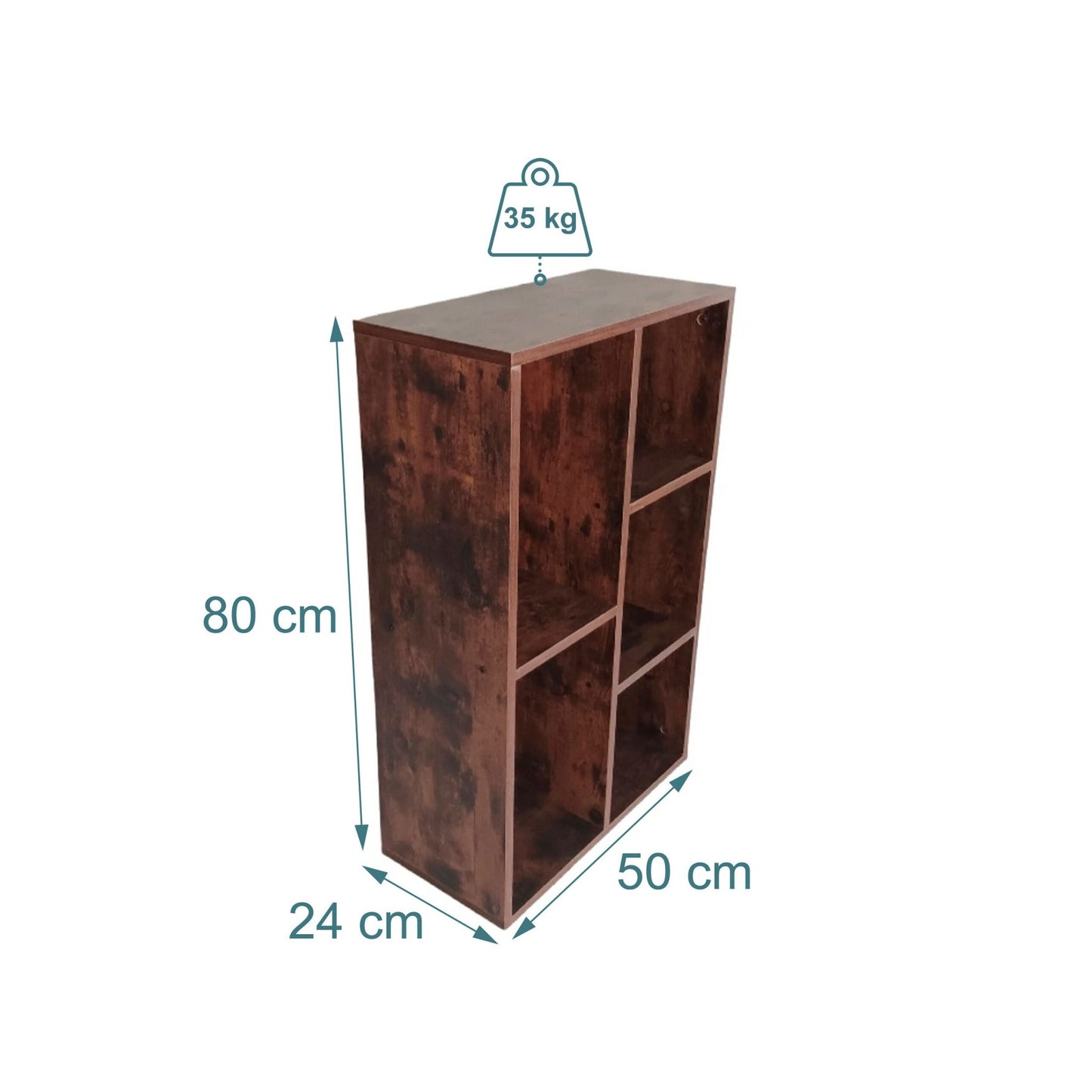 Vintage Bookcase, 5-Shelf Wood-Grain Veneer