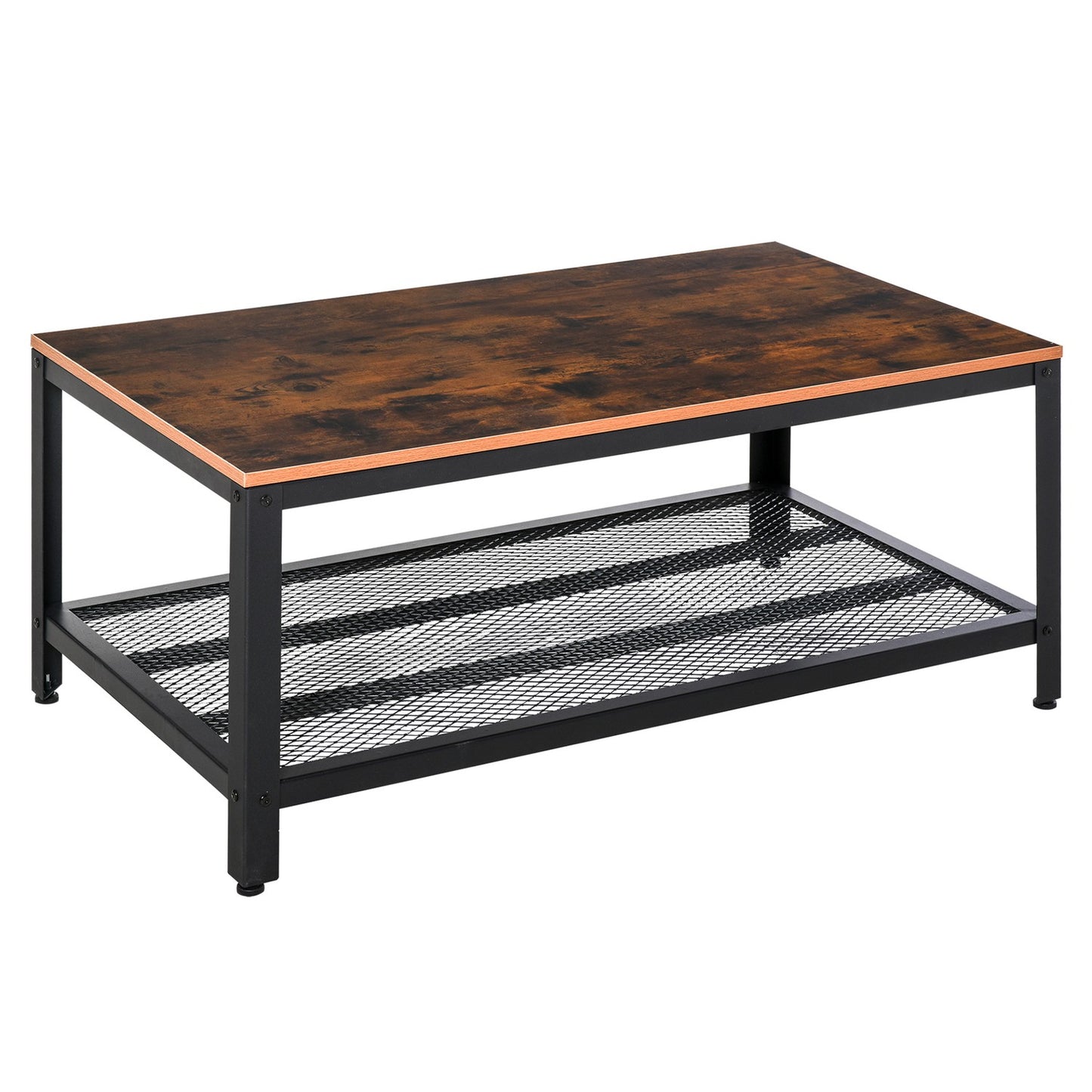 Coffee table black walnut metal frame with storage - 106x60x45cm