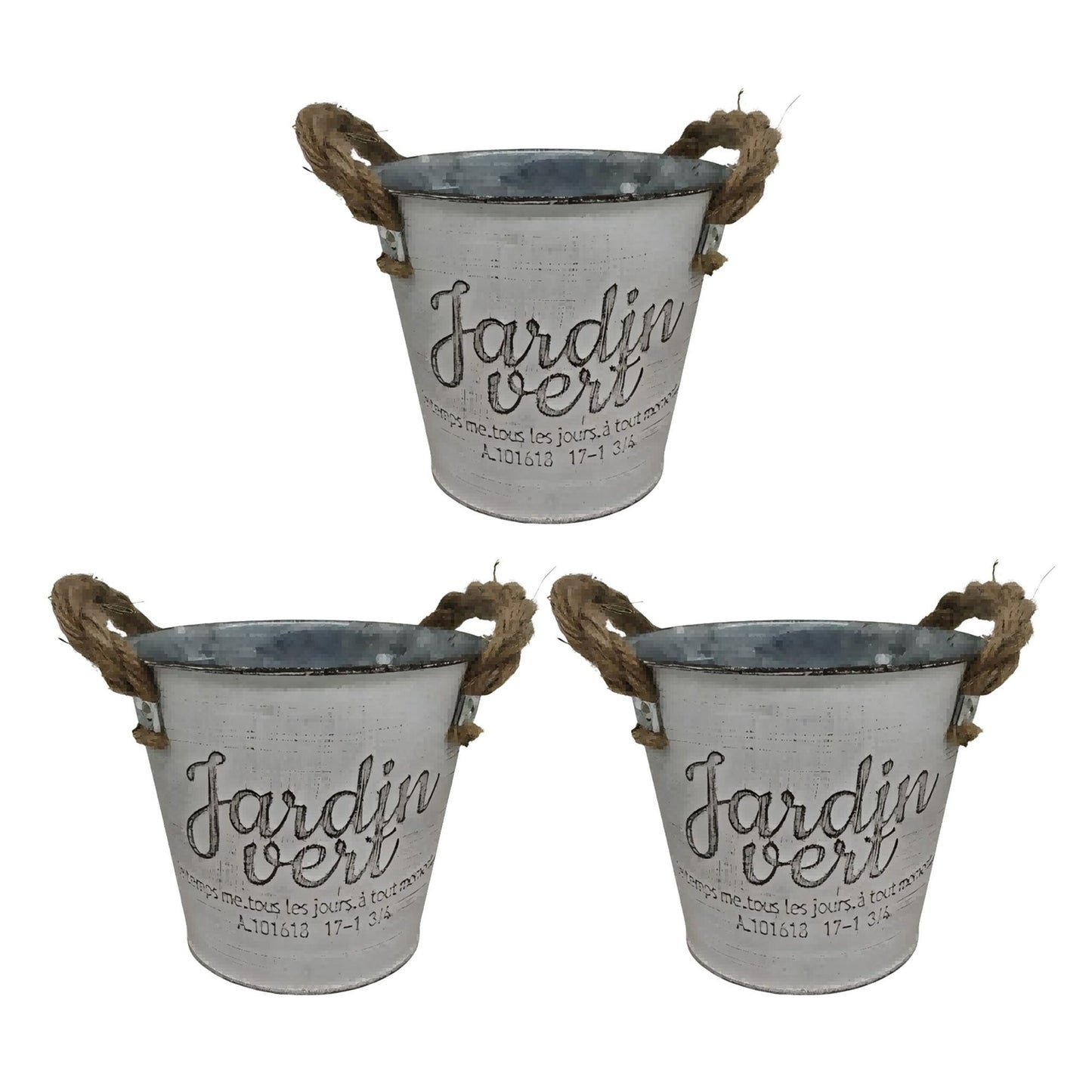 Vintage Metal Planters Set, Rustic Jute Handles, 3-Piece