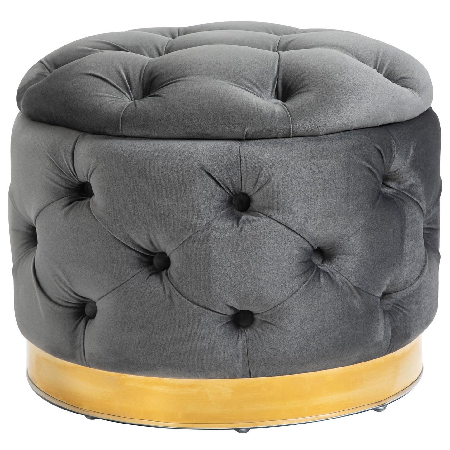 Upholstered vintage footstool with storage, metal frame