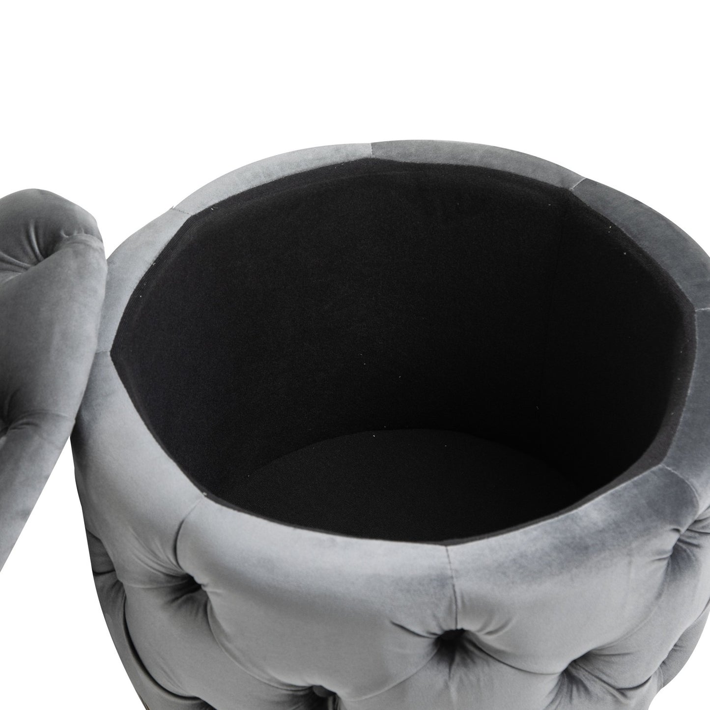 Upholstered vintage footstool with storage, metal frame