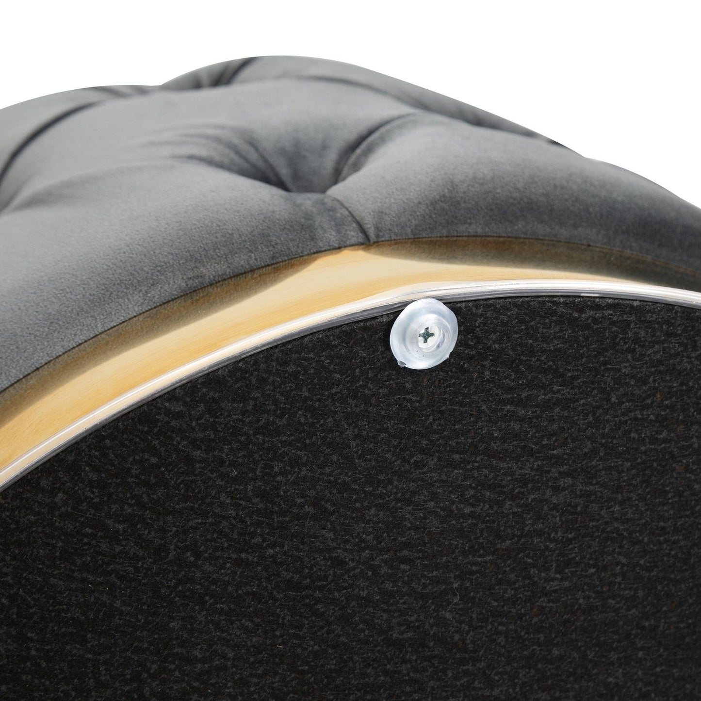 Upholstered vintage footstool with storage, metal frame
