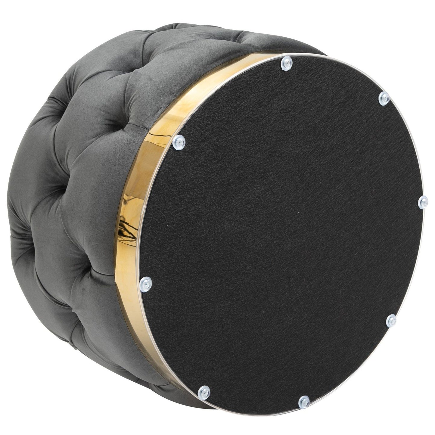 Upholstered vintage footstool with storage, metal frame
