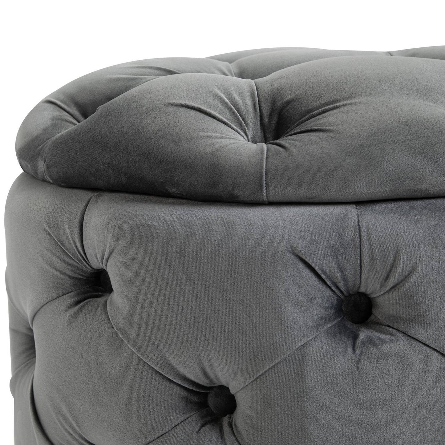 Upholstered vintage footstool with storage, metal frame