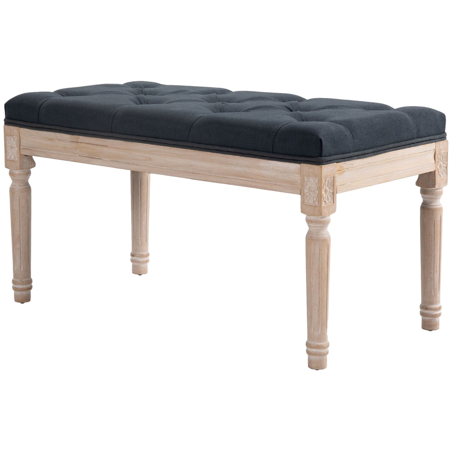 Dark gray upholstered bench - 80x40x43 cm, linen, 120 kg capacity