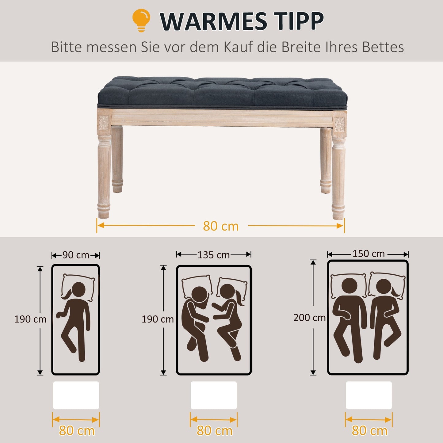 Dark gray upholstered bench - 80x40x43 cm, linen, 120 kg capacity