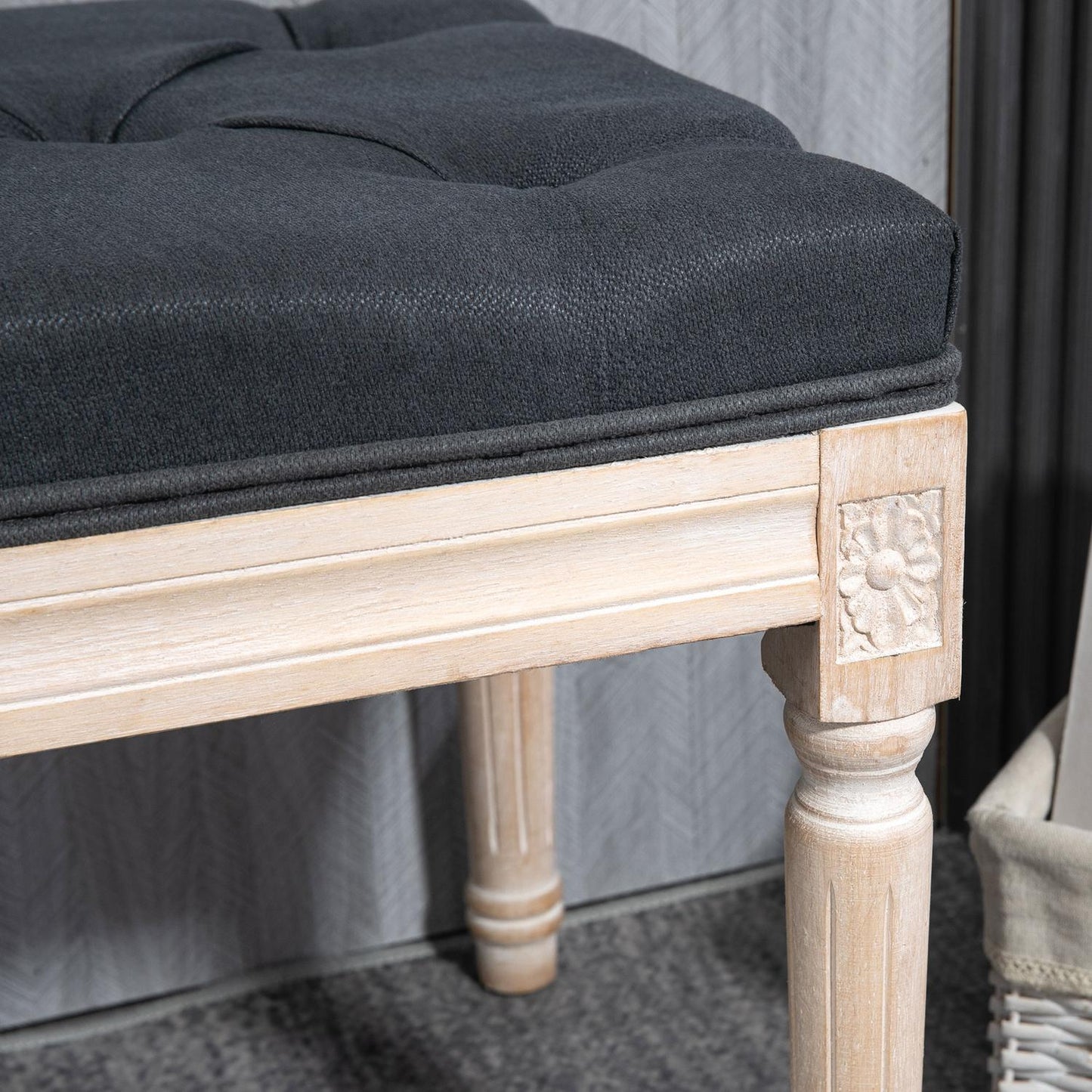 Dark gray upholstered bench - 80x40x43 cm, linen, 120 kg capacity