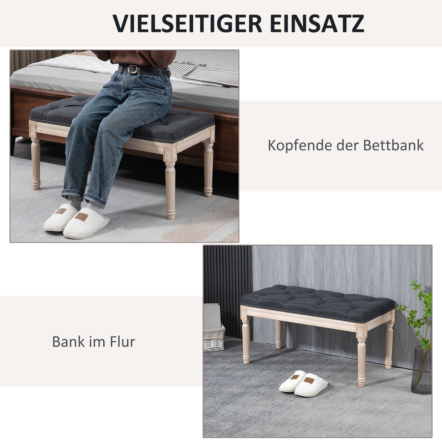 Dark gray upholstered bench - 80x40x43 cm, linen, 120 kg capacity