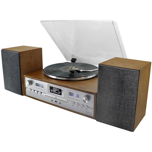 Vinyl CD Radio System with Bluetooth, 70s Retro Style