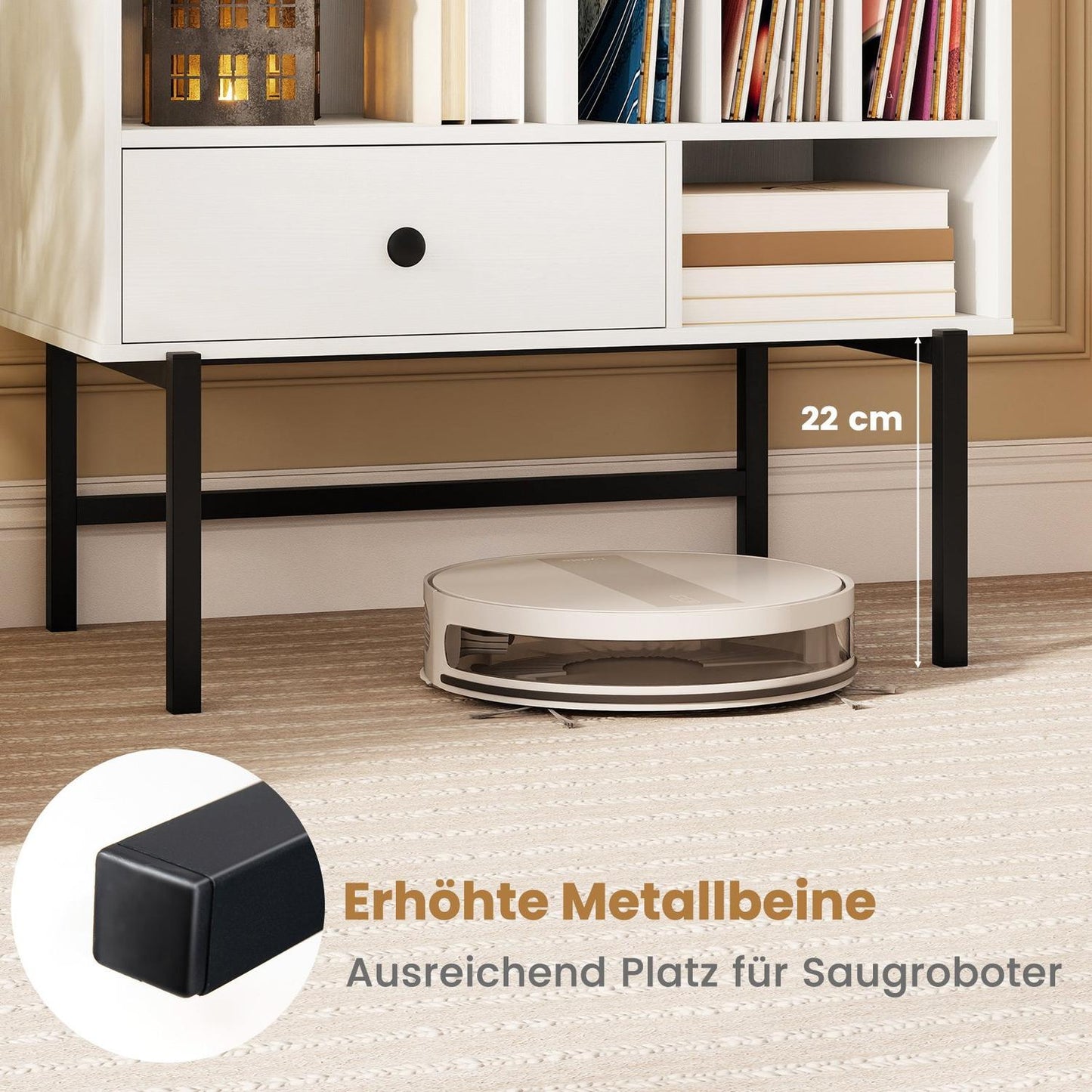 Vinyl Record Player Stand with Storage, White, 70x36x80 cm