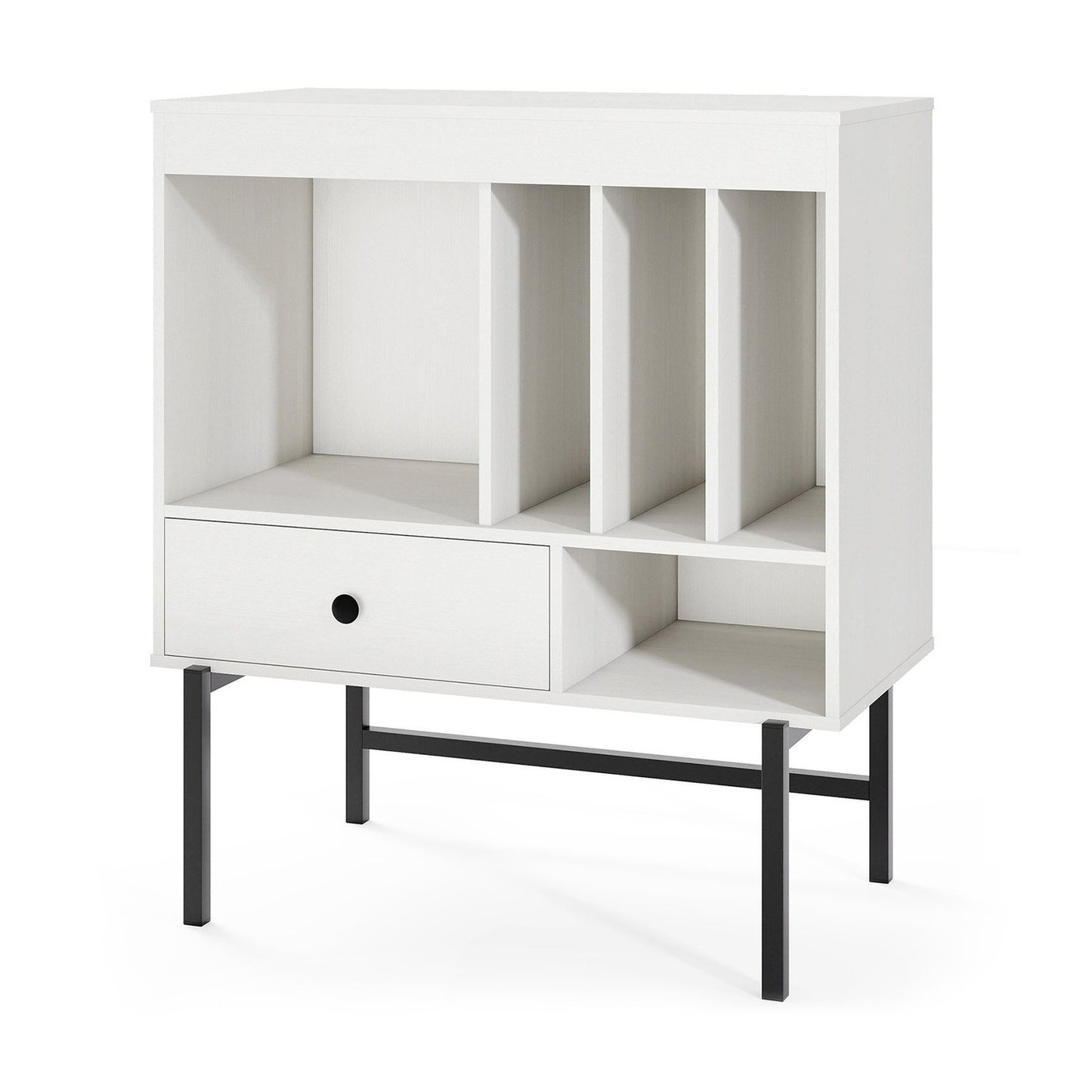 Vinyl Record Player Stand with Storage, White, 70x36x80 cm