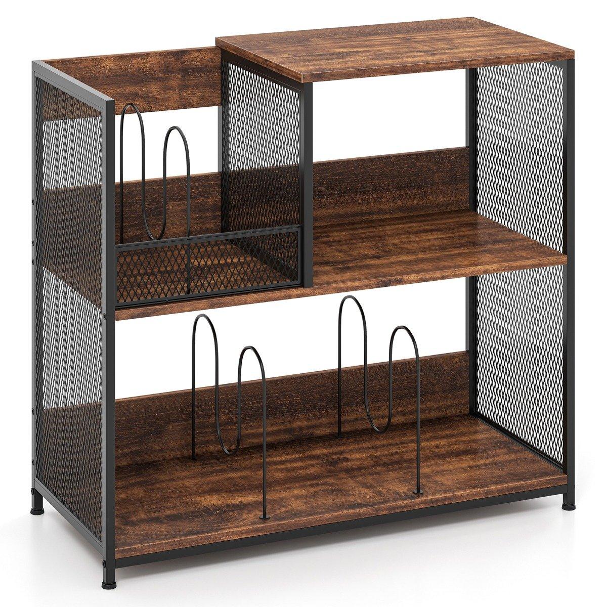 Vinyl Record Stand, 3-Tier, Holds 300 Albums, Removable Dividers