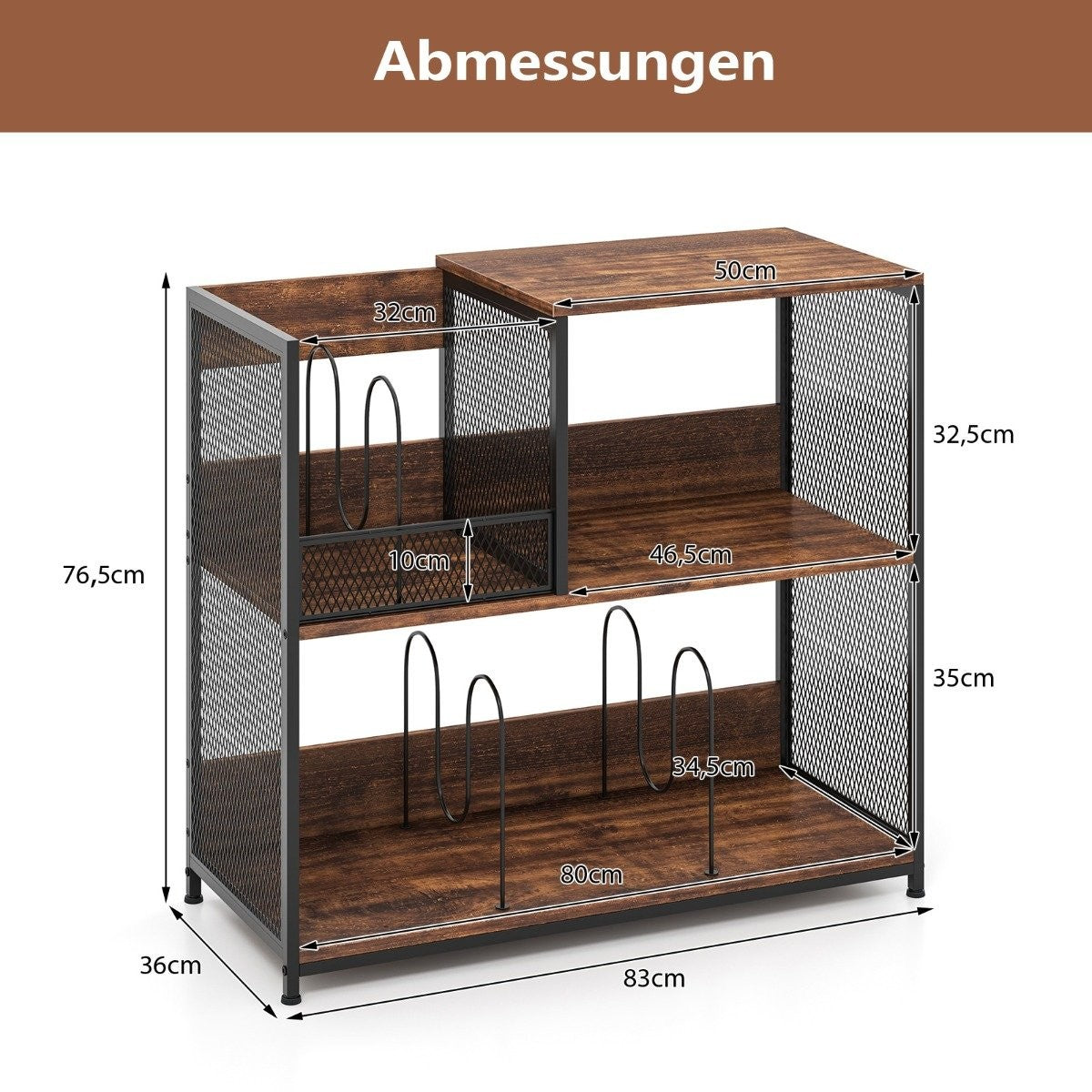 Vinyl Record Stand, 3-Tier, Holds 300 Albums, Removable Dividers