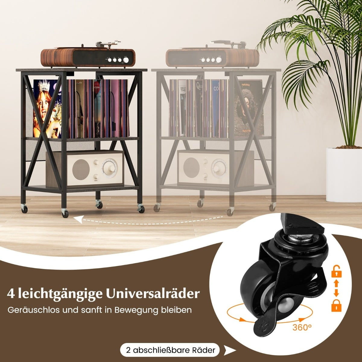 Vinyl Storage Stand with Charging Station & Wheels