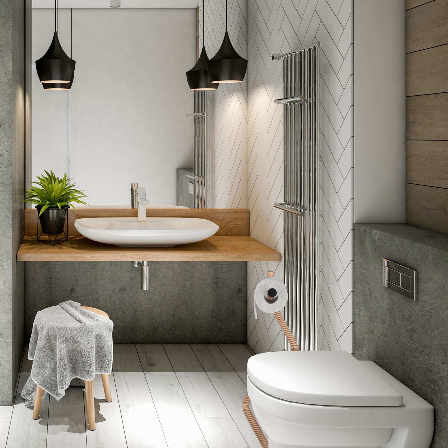 WC chair steel &amp; wooden look
