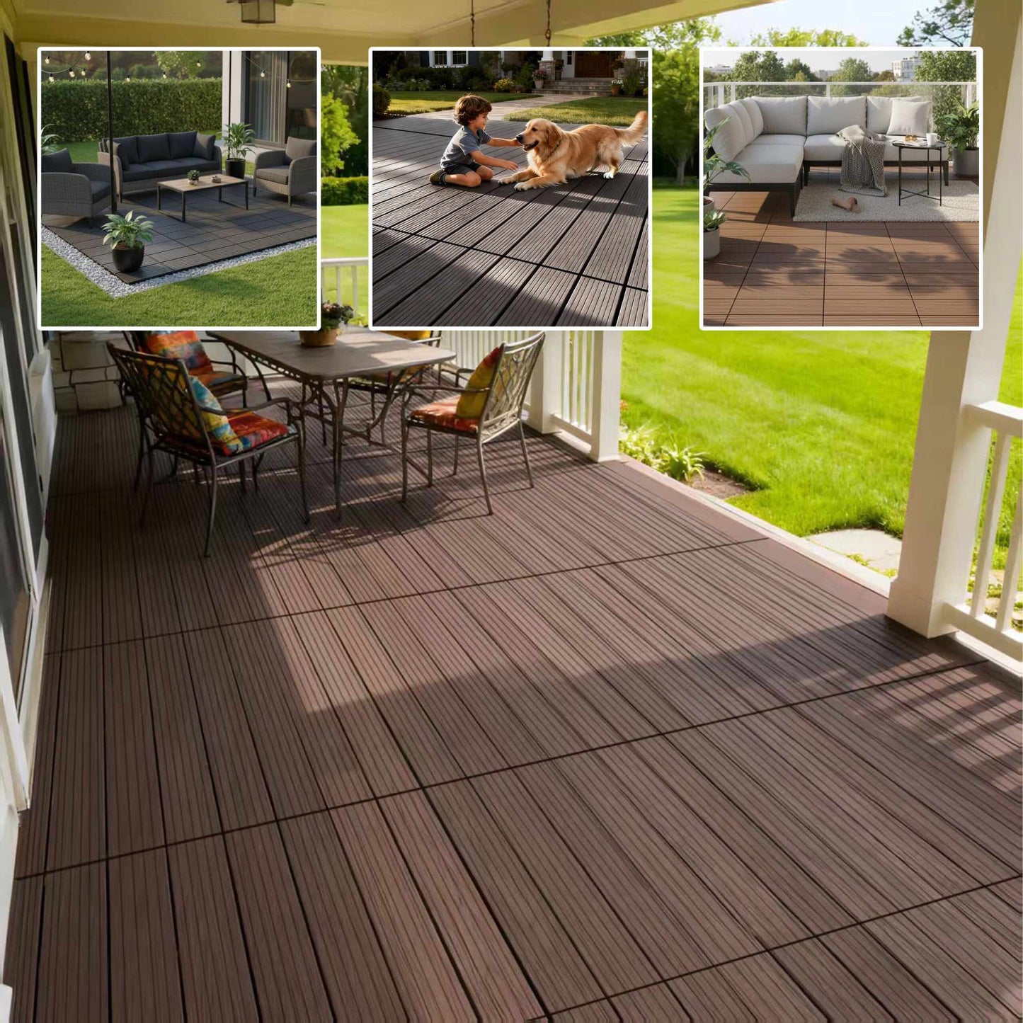 WPC Interlocking Floor Tiles, 60x30 cm, Wood Finish