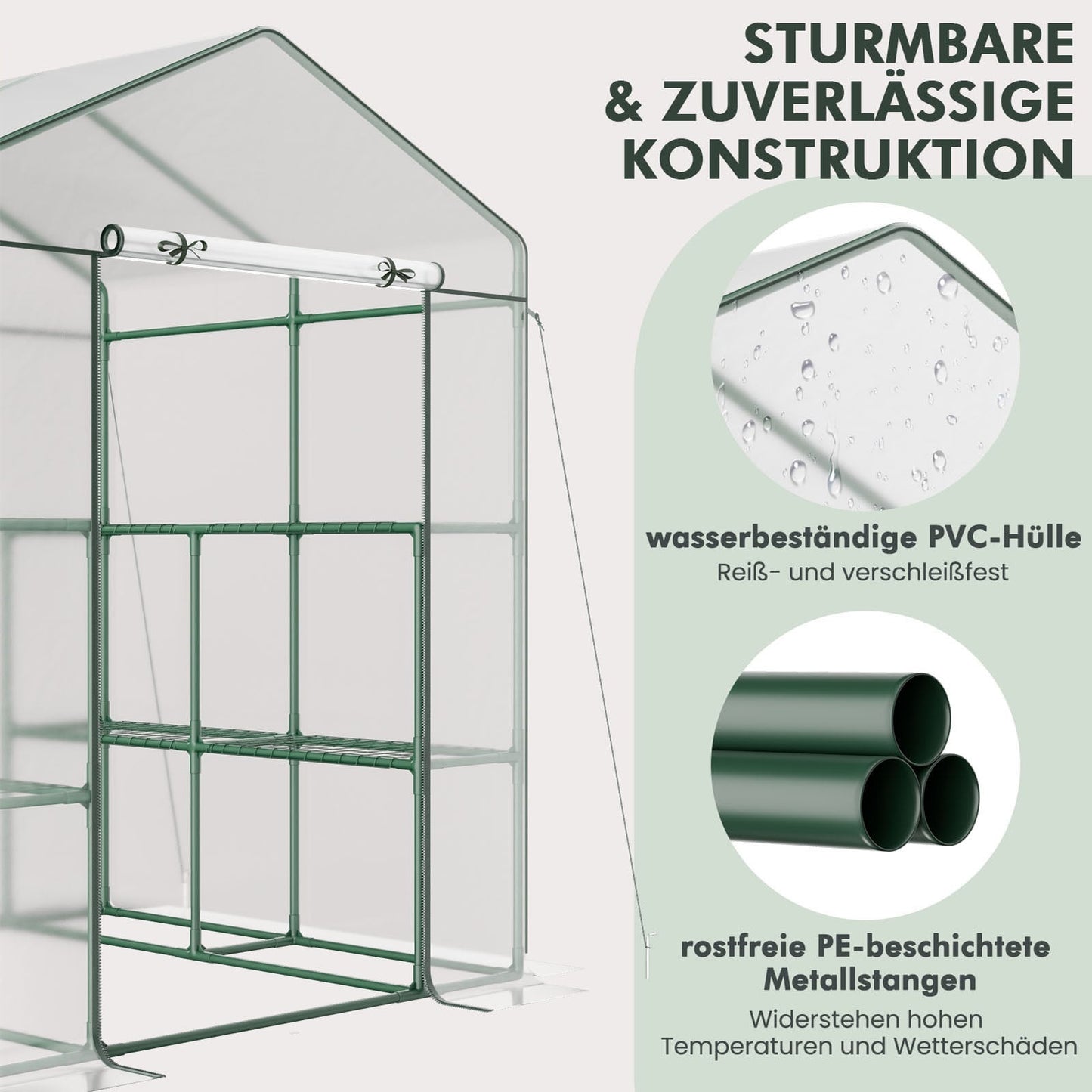 Walk-In Greenhouse with 8 Shelves, PVC Cover, 139x144x195 cm
