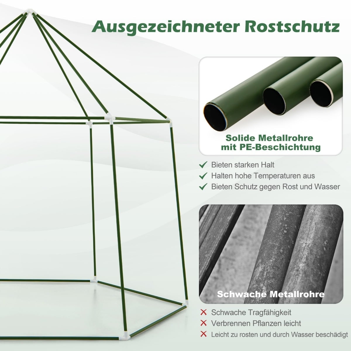 Walk-In Greenhouse with PE Cover, Roll-Up Door, Windows