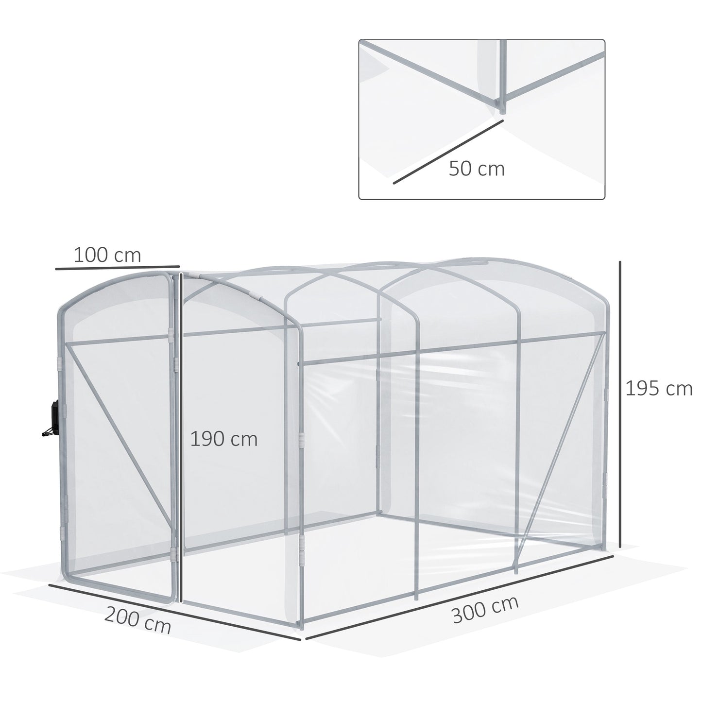 Walk-In Tunnel Greenhouse, Transparent Cover, 3x2x2m