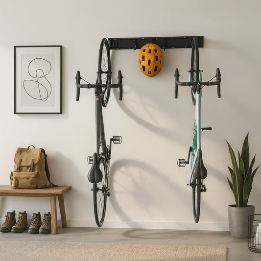 Wall Bike Rack with Rail – Black, Holds Multiple Bikes