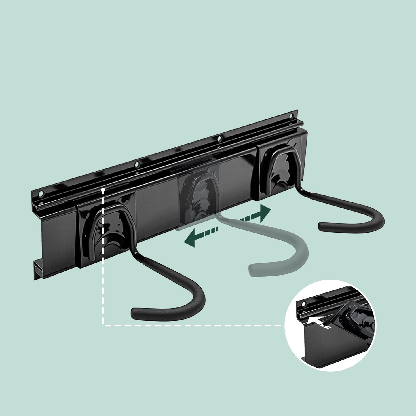 Wall Bike Rack with Rail – Black, Holds Multiple Bikes