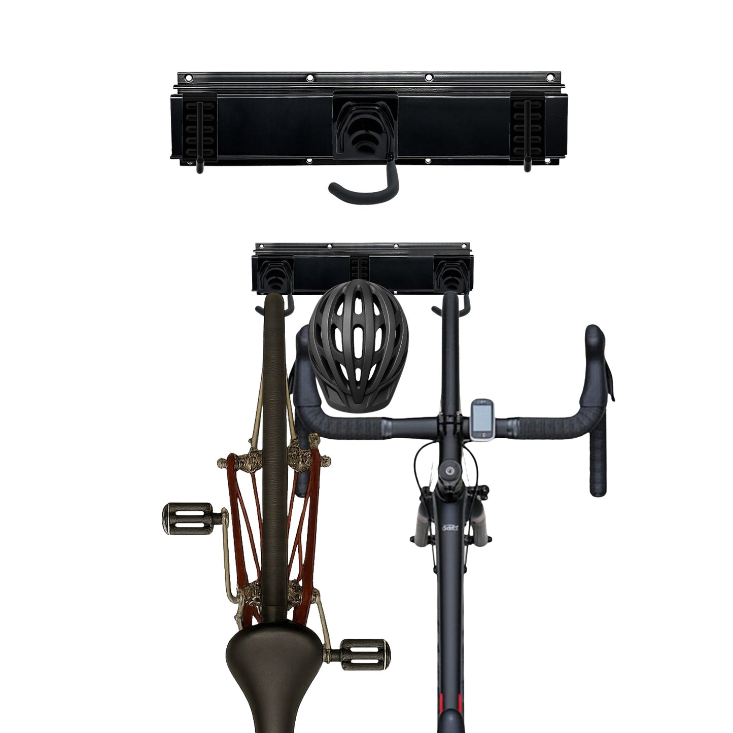 Wall Bike Rack with Rail – Black, Holds Multiple Bikes