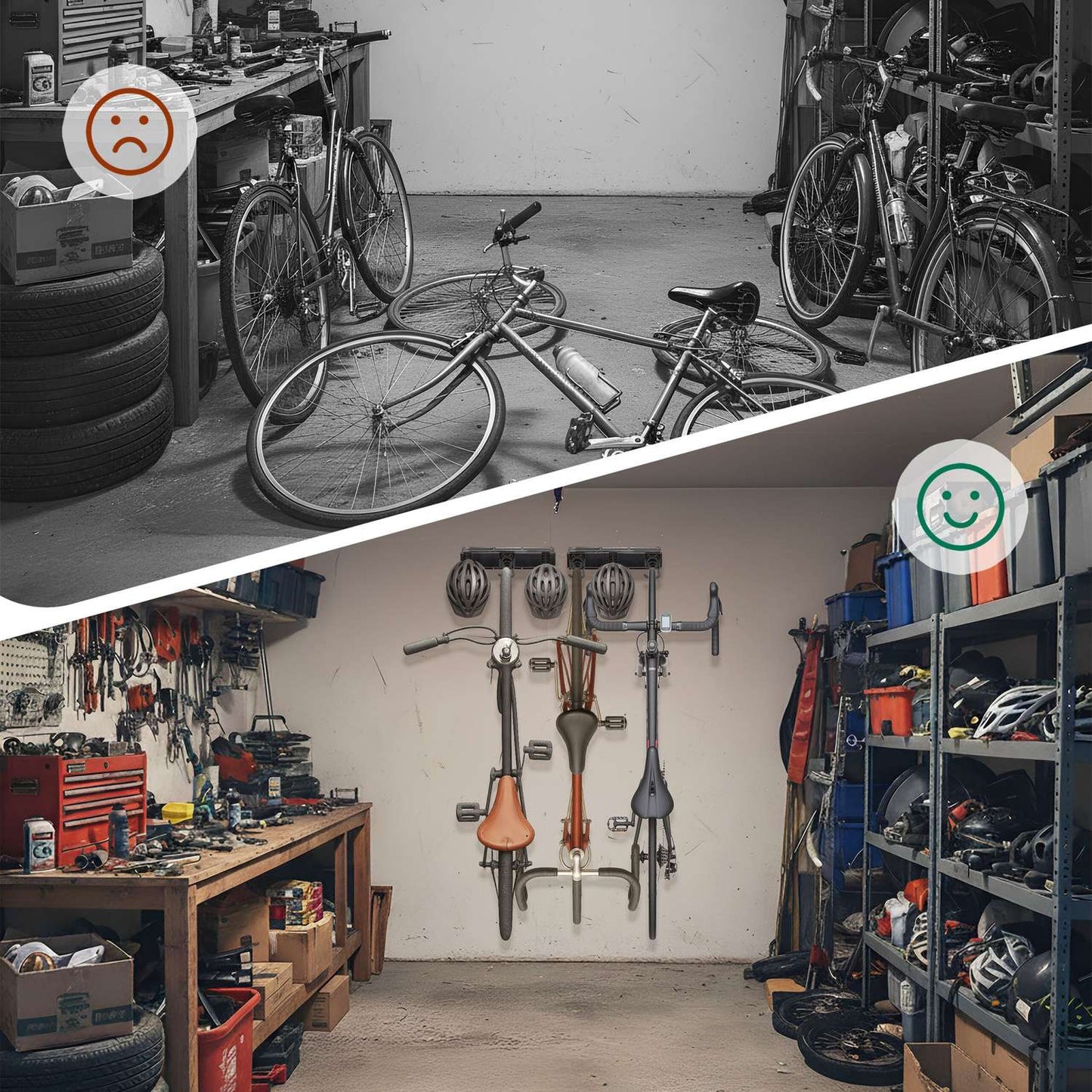 Wall Bike Rack with Rail – Black, Holds Multiple Bikes