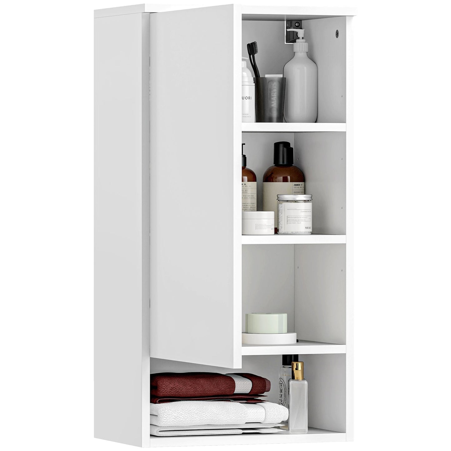 White wall cabinet with adjustable shelves and doors