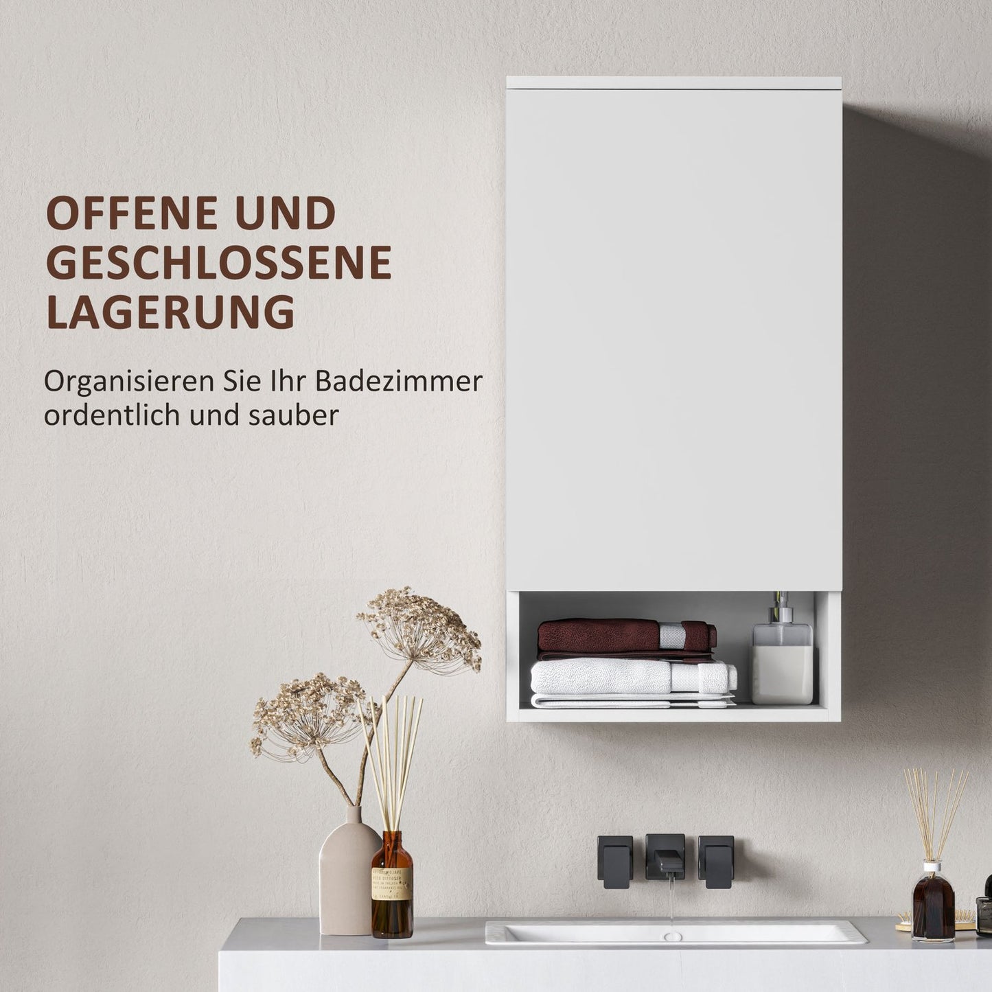 White wall cabinet with adjustable shelves and doors
