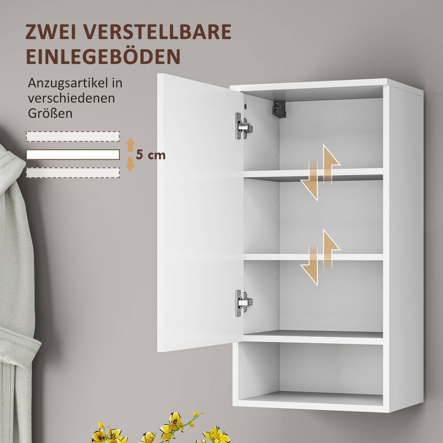 White wall cabinet with adjustable shelves and doors