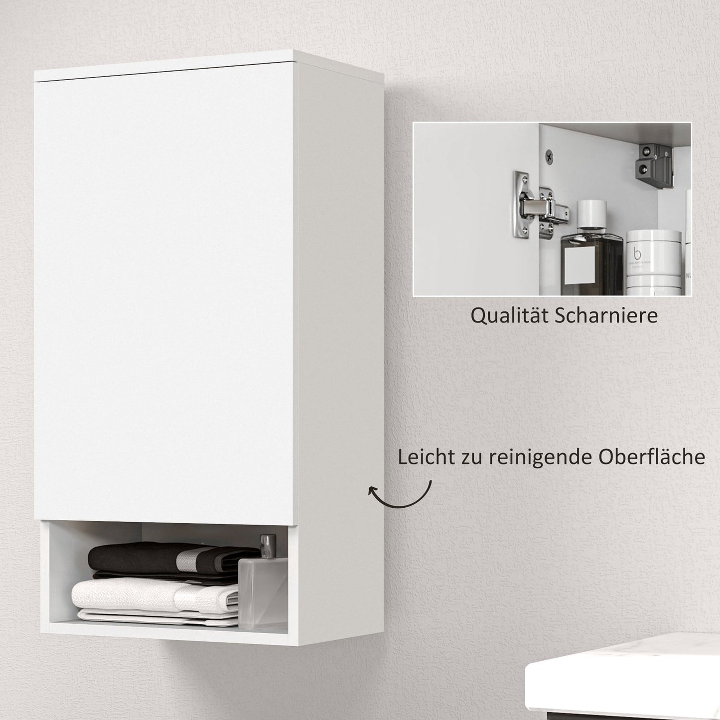 White wall cabinet with adjustable shelves and doors