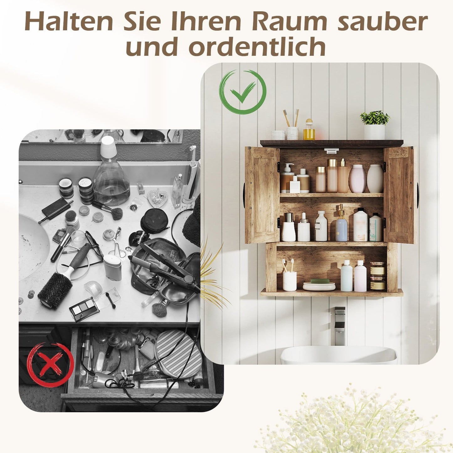 Wall Cabinet with Adjustable Shelves & Open Storage