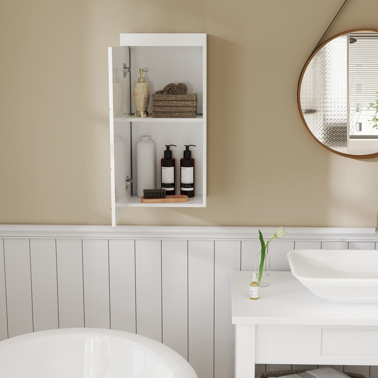 Wall-mounted medicine cabinet, white, 2 shelves