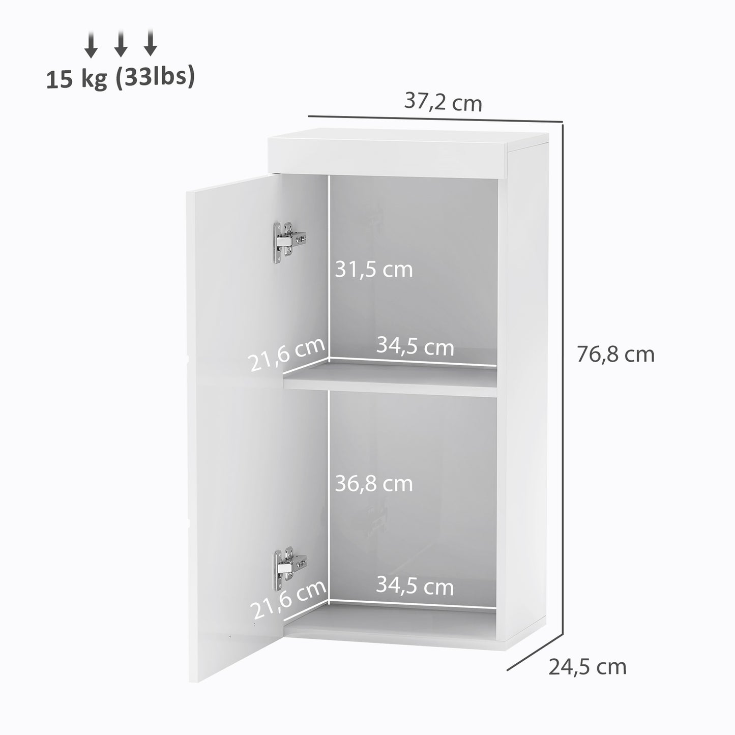 Wall-mounted medicine cabinet, white, 2 shelves