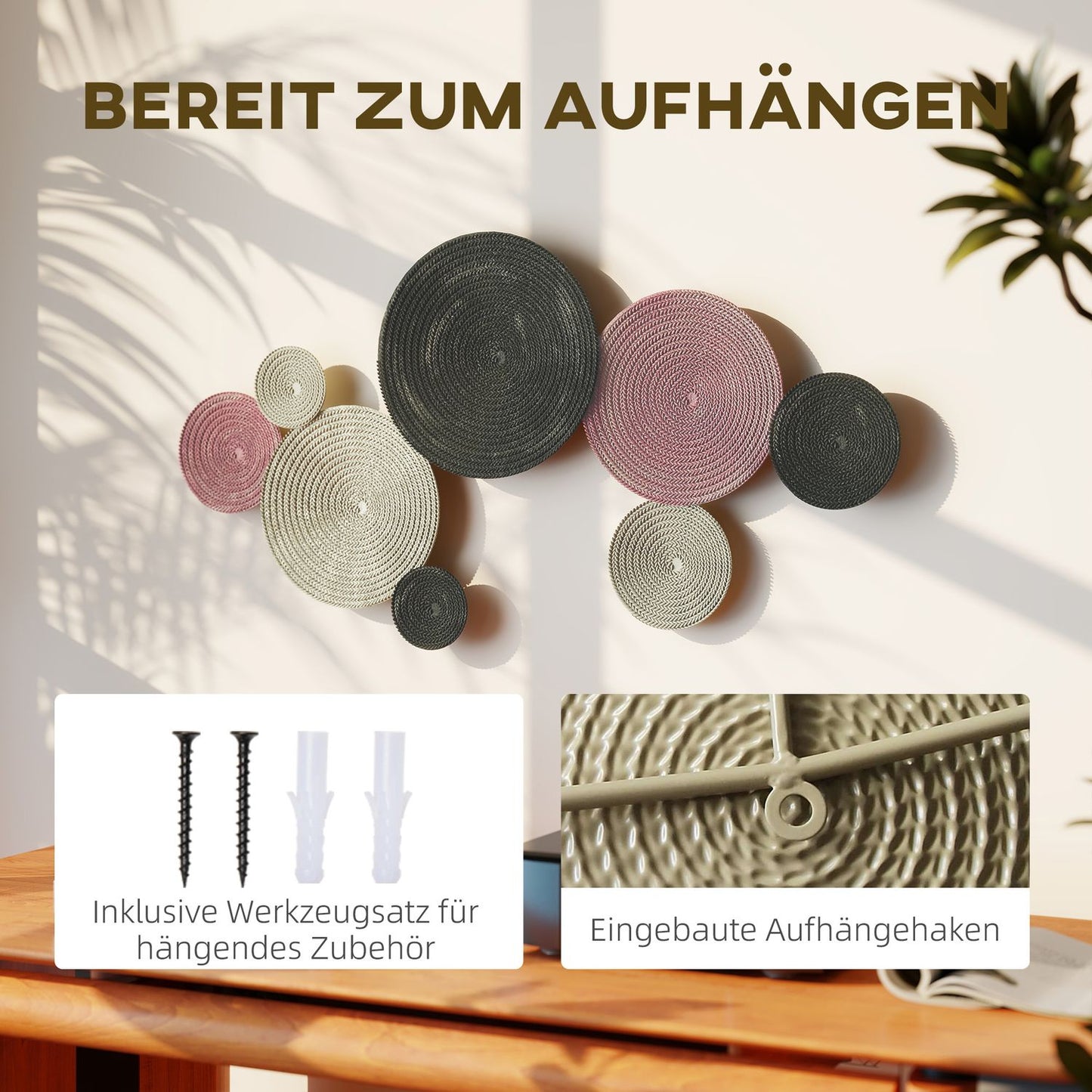 Wall Decor Set, 8 Metal Discs, Multicolor
