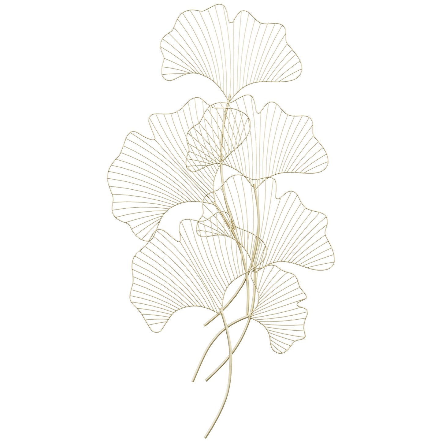 Gold 3D metal wall art with ginkgo leaves, 51x94.5 cm