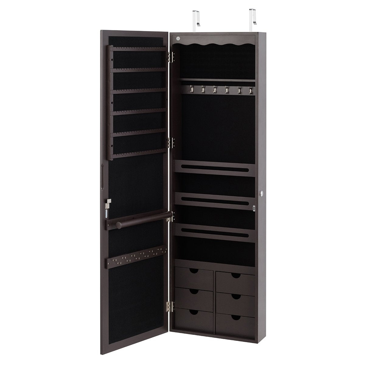 Wall/Door Jewelry Cabinet with Mirror, LED Lights, Lock
