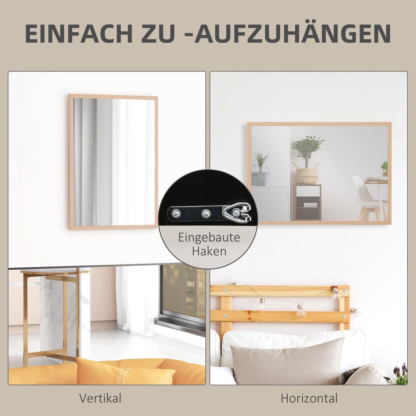 Decorative wall mirror with hooks, 50x70cm for the home