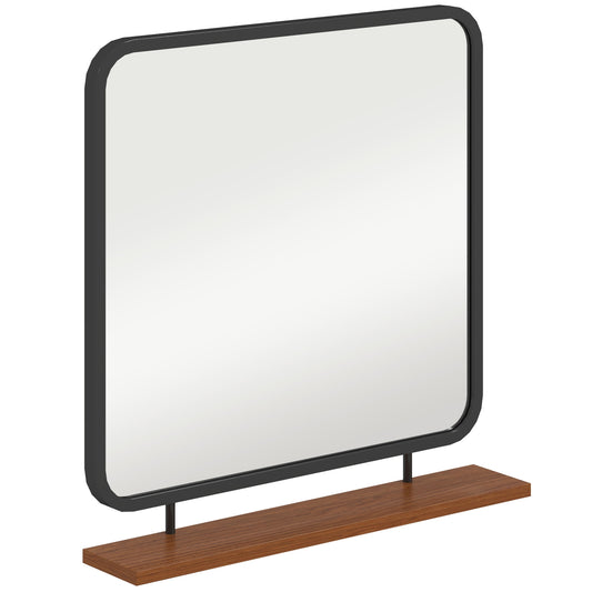 Black rectangular wall mirror with shelf - 55 x 55.5 cm