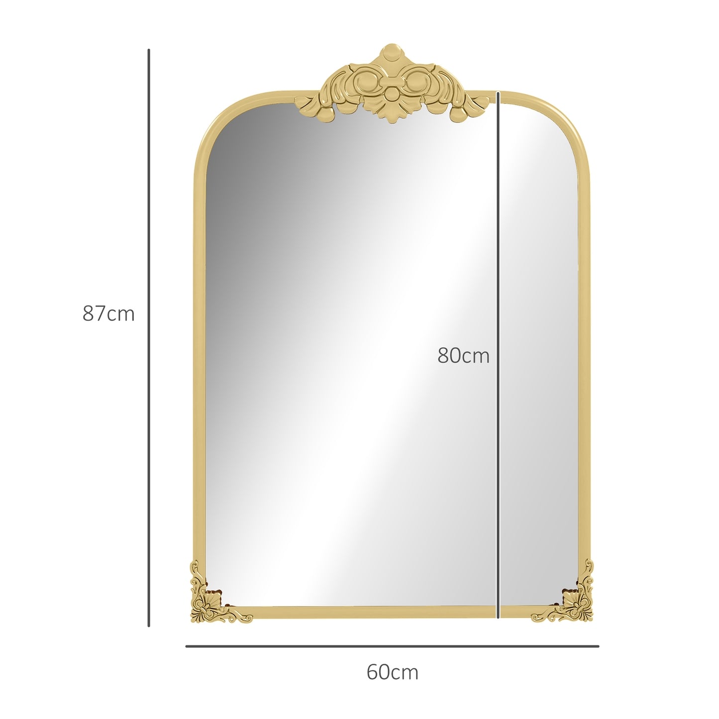 Baroque style wall mirror, 60x87cm, gold metal frame